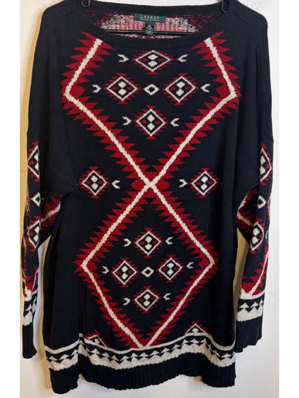 LAUREN RALPH LAUREN Aztec Southwest Tunic Long Sleeve Sweater Geometric Women 2X